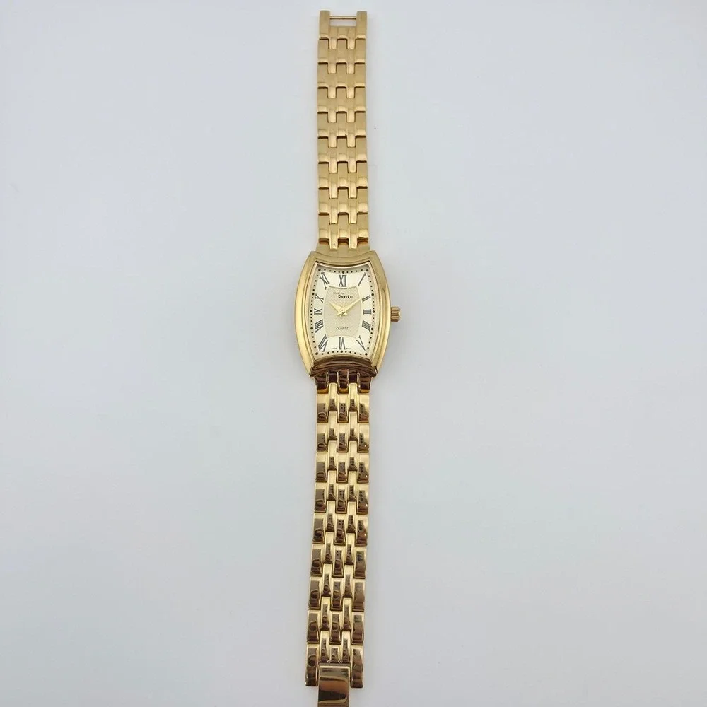 Vtg STEEL BY DESIGN Ladies Watch Swiss Parts Movment Link Bracelet Gold Tone 7